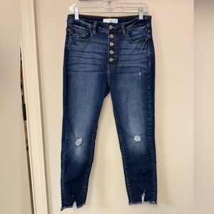KanCan: Karlee High Rise Ankle Skinny Distressed Blue Jean, Size 28